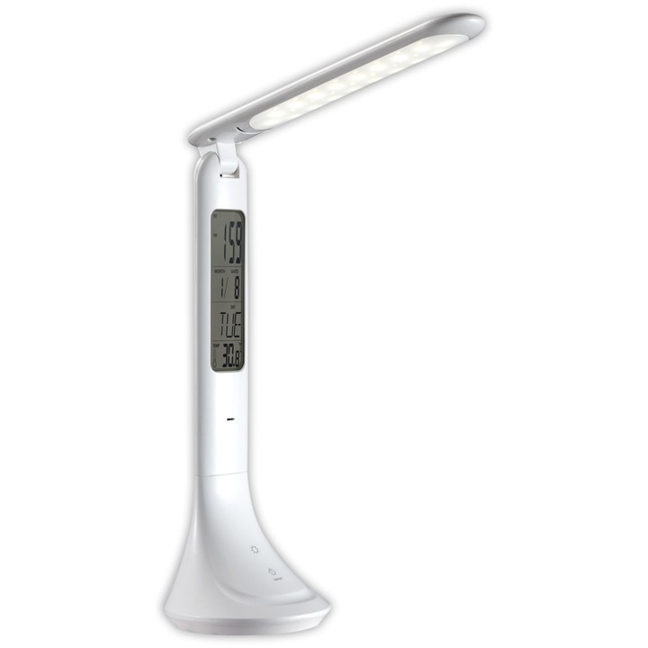 Avide LED asztali lámpa, kijelzővel, naptárral, 5W, fehér