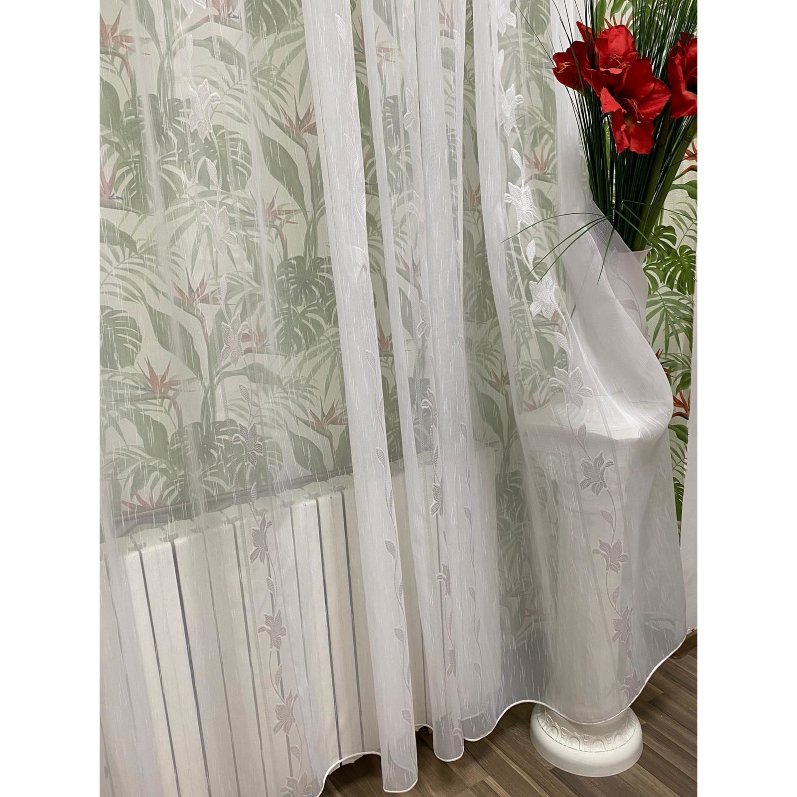 Perdea alba 300x245cm cu broderie crin imperial alb, cu rejansa by Liz Line - RD1863