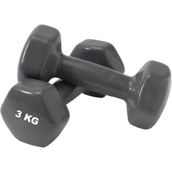 Set gantere hexagonale 2 x 3 kg , din fonta acoperite cu vinil, Gri Set gantere hexagonale 2 x 3 kg , din fonta acoperite cu vinil, Gri