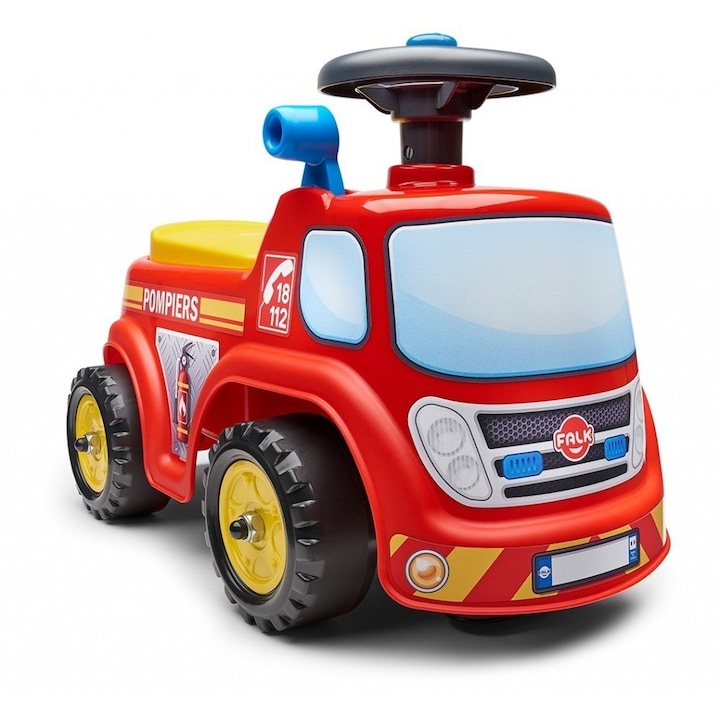 Играчка Falk, Детски камион без педали, отваряща се седалка и волан с клаксон, пожарна кола