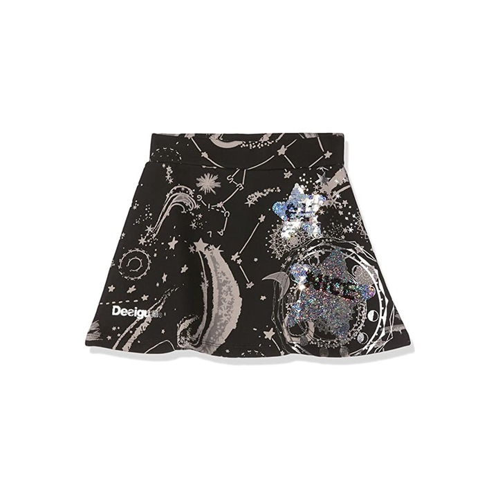 Детска пола Desigual AZ2198-183189814, С пайети, Памучна, Тъмносив, 9-10 години