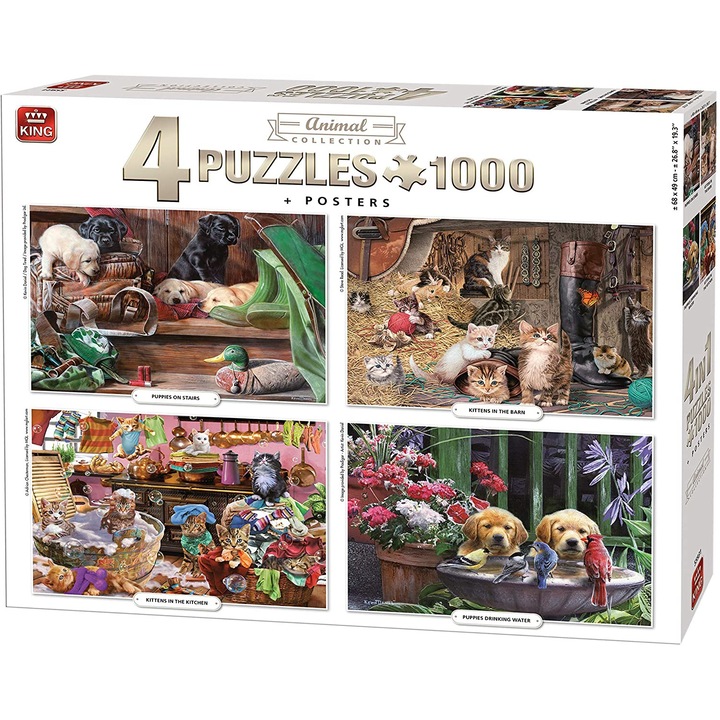 King - Puzzle 4x1000 Állatgyűjtemény - 1 000 darab