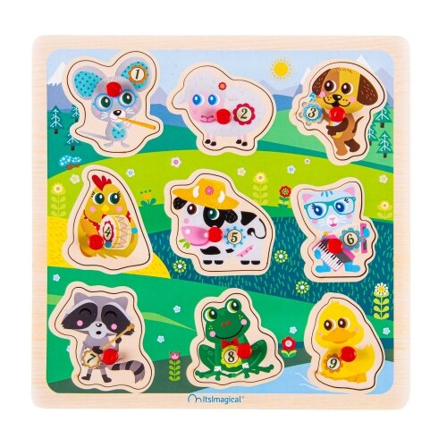 Puzzle din lemn Imaginarium Natural Puzzle Animal cu 9 piese cu animale incastrabile