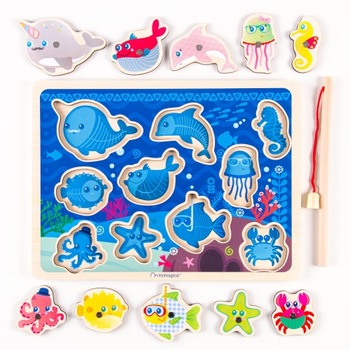 Puzzle magnetic din lemn Imaginarium Natural Magneto Fish cu 10 piese de animale marine si undita Puzzle magnetic din lemn Imaginarium Natural Magneto Fish cu 10 piese de animale marine si undita