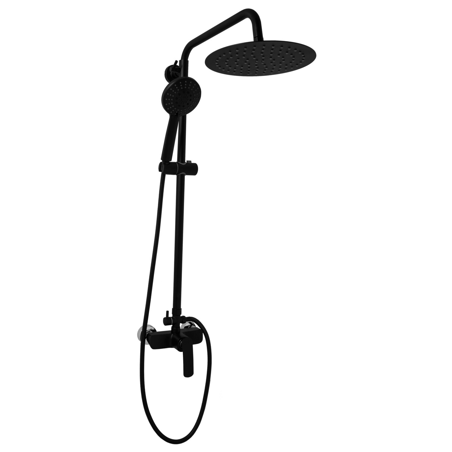 Coloana baie dus cu baterie , negru mat, para superioara rotunda 30 cm