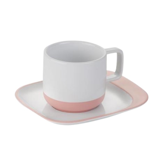 Set de ceramica ceasca cu farfurie Lancaster, 220 ml, Roz/Alb