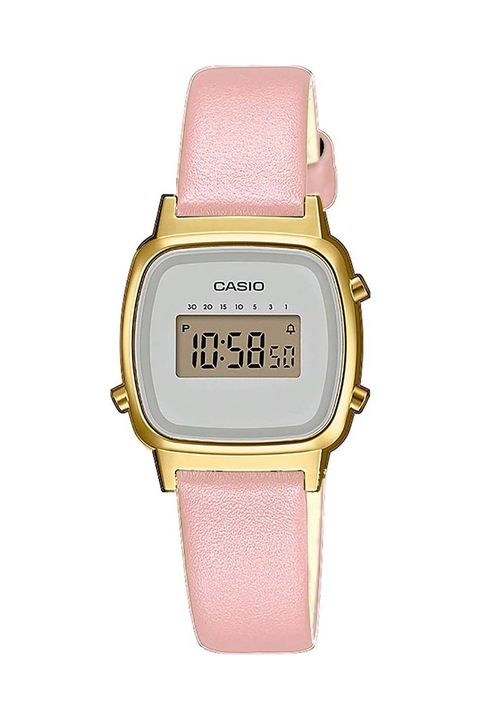Casio, Дигитален часовник с кожена каишка, Пастелнорозов
