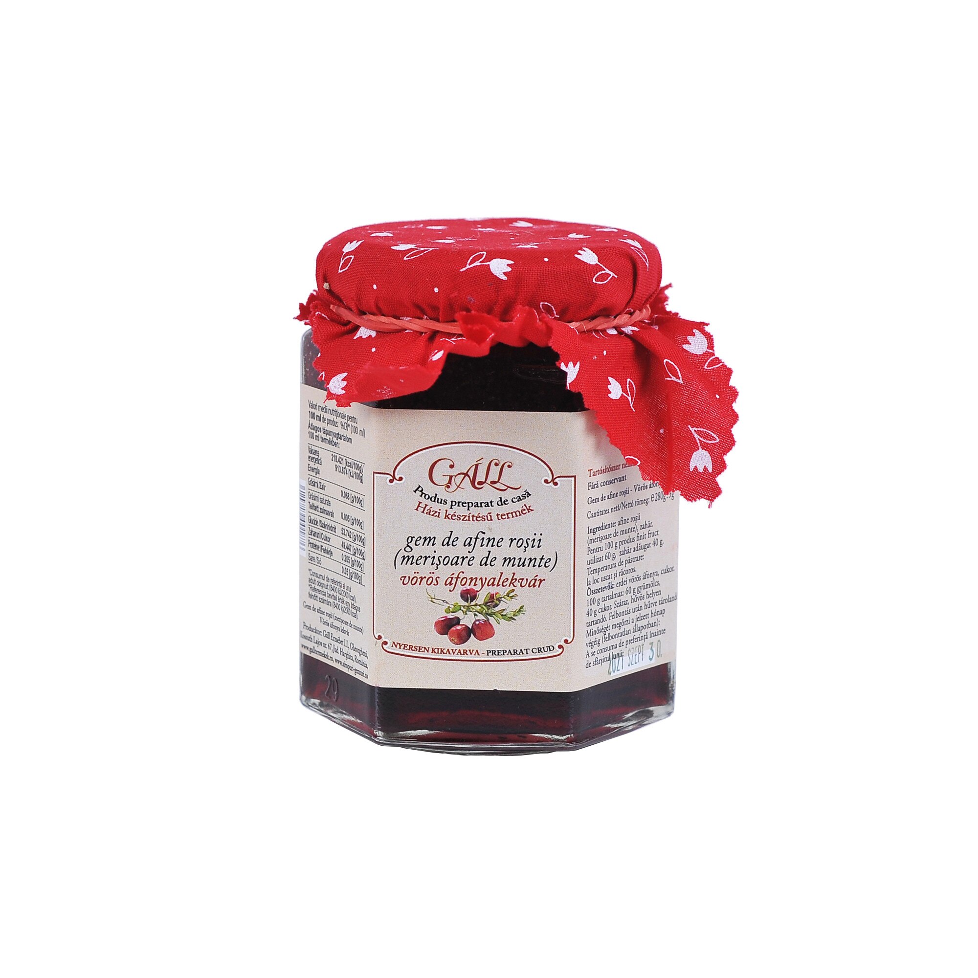 Gem afine rosii (merisoare) crud, Gall, 300 g