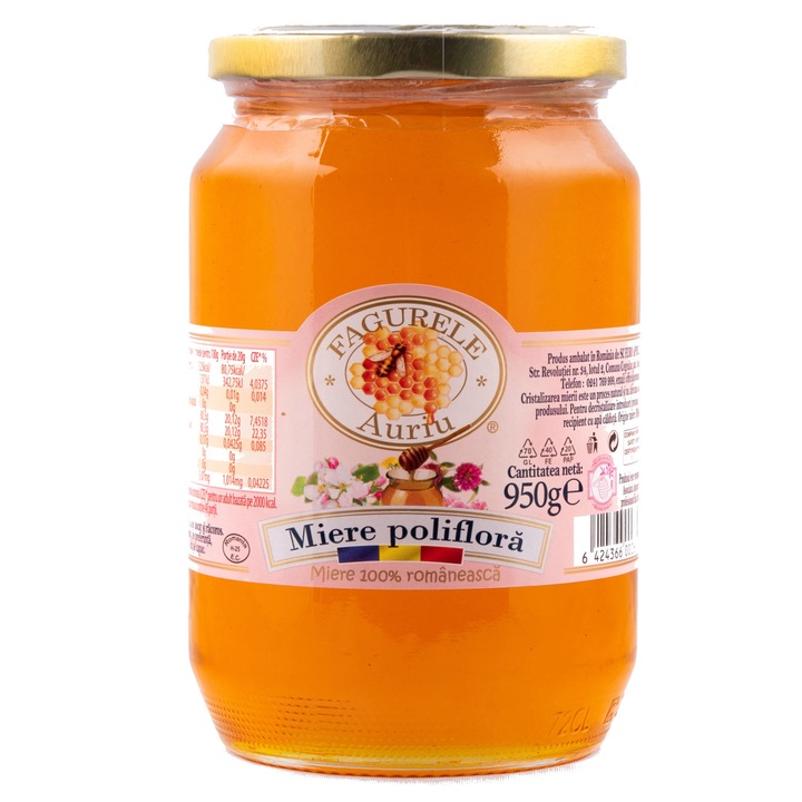 Miere poliflora 950g, Fagurele Auriu, echilibreaza digestia, benefica pentru ficat si inima