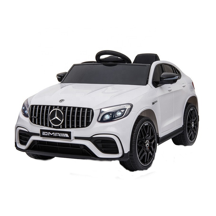 Masinuta Electrica pentru copii MateyToys, Mercedes GLC 63 , Roti din Cauciuc EVA, 1-7 ani , usi cu deschidere , Baterie12V, 3 Viteze, lungime 115 cm, 4 motoare 390 W, alb