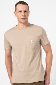 CALVIN KLEIN JEANS, Tricou din bumbac organic cu buzunar pe piept, Maro nisip CALVIN KLEIN JEANS, Tricou din bumbac organic cu buzunar pe piept, Maro nisip