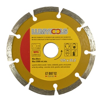 Disc diamantat,cu segmente, pentru debitare materiale de constructii , 125 x 22.2 x 2 mm Disc diamantat,cu segmente, pentru debitare materiale de constructii , 125 x 22.2 x 2 mm