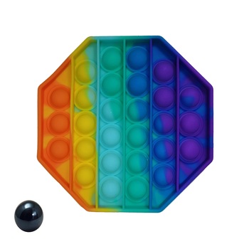 Jucarie antistres, Pop it, silicon, hexagon, 12.5 cm, multicolor, bila inclusa Jucarie antistres, Pop it, silicon, hexagon, 12.5 cm, multicolor, bila inclusa