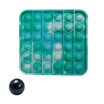 Jucarie antistres, Pop it, silicon, patrat, 13 cm, verde, bila inclusa Jucarie antistres, Pop it, silicon, patrat, 13 cm, verde, bila inclusa