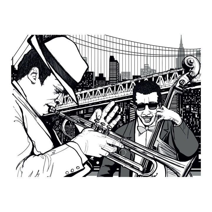 Nem szőtt tapéta nappali, hálószoba, New York, zene, jazz ... - 200cm X 154cm, Útmutató, ragasztó