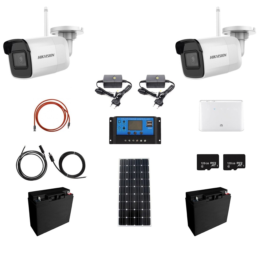 Kit 2 camere de supraveghere 4MP Wi-Fi + Kit cu panou solar 150W si router 4G