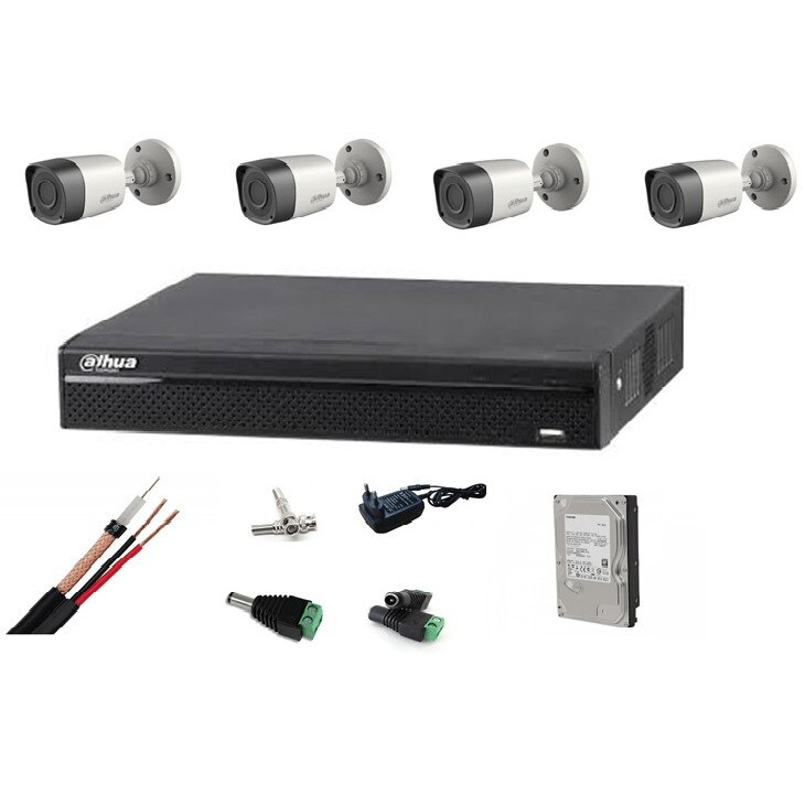 Kit 4 camere supraveghere exterior 2MP 1080P Dahua + XVR Dahua + Surse + Cablu + Mufe + HDD 1TB