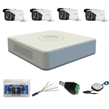 Kit profesional 4 camere exterior 5MP, IR 80m, Hikvision + DVR 4 canale 5MP HikVision + Surse + Cablu + Mufe Kit profesional 4 camere exterior 5MP, IR 80m, Hikvision + DVR 4 canale 5MP HikVision + Surse + Cablu + Mufe