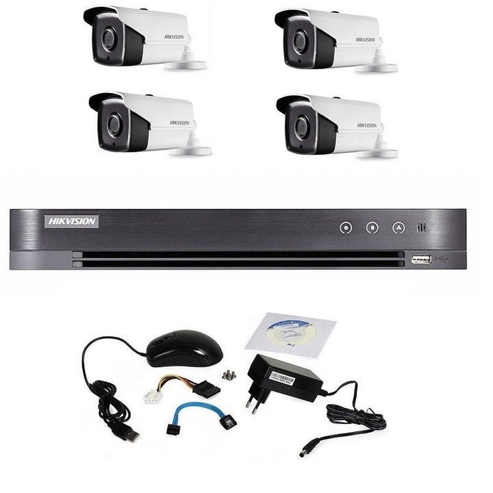 Kit Supraveghere 8CH NVR, 4MP, Detectie Miscare, Camera Waterproof, 2 Camere