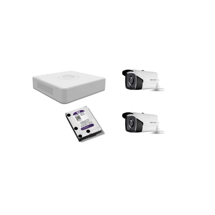 Kit supraveghere video Hikvision 2MP, cu 2 camere 2MP de exterior/interior si HDD 1 TB MK146
