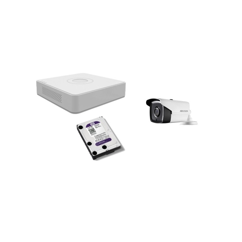 Kit supraveghere video Hikvision 2MP, cu 1 camera 2MP de exterior/interior si HDD 1 TB MK145