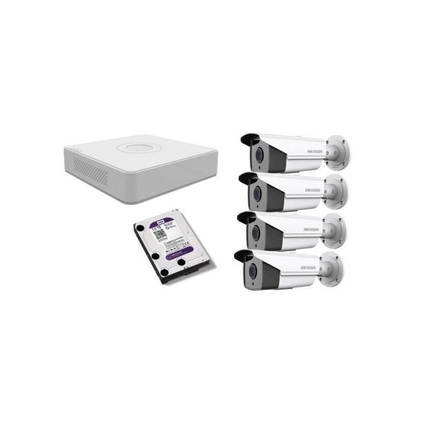 Kit supraveghere video Hikvision 2MP, cu 4 camere 2MP de exterior/interior si HDD 1 TB MK144