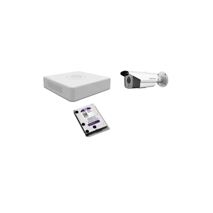 Kit supraveghere video Hikvision 2MP, cu 2 camere 2MP de interior si HDD 1 TB MK138