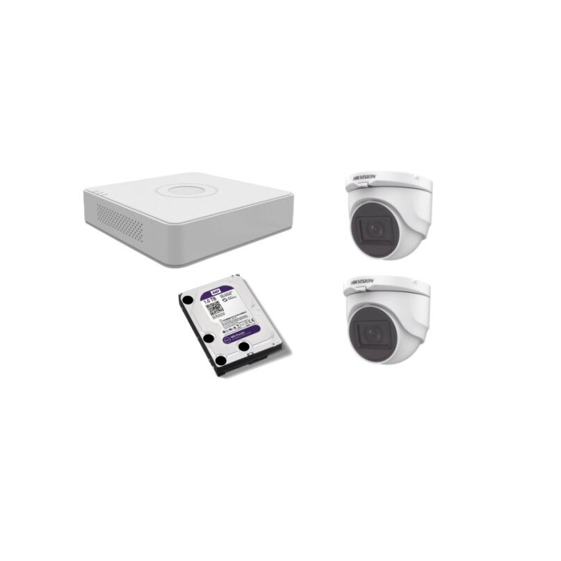 Kit supraveghere video Hikvision 2MP, cu 2 camere 2MP de interior si HDD 1 TB MK154