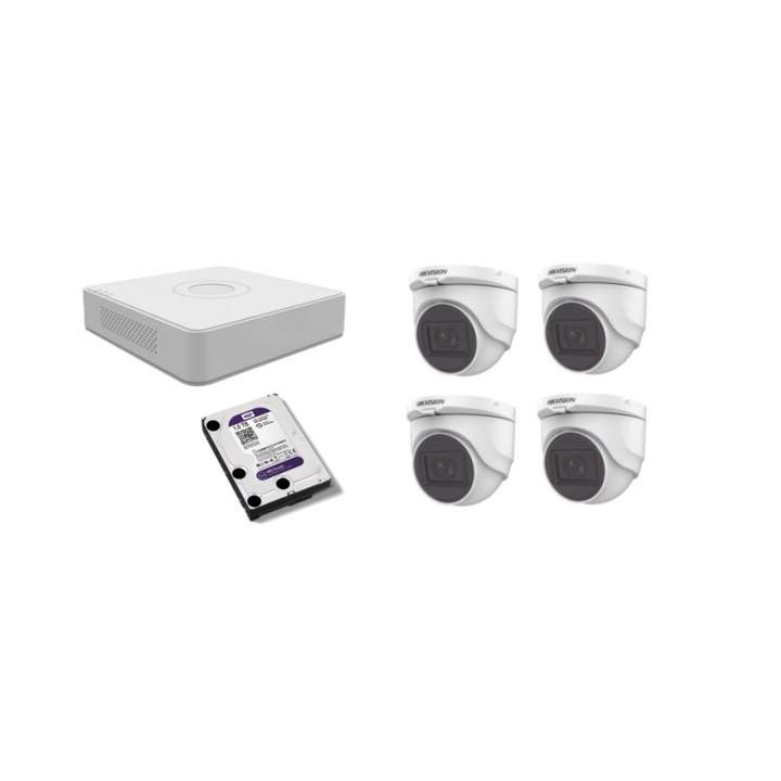 Kit supraveghere video Hikvision 5MP, cu 4 camere 5MP de exterior/interior MK370