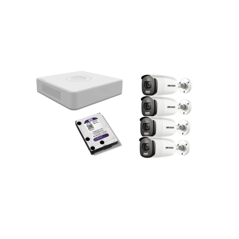 Kit supraveghere video Hikvision 2MP, cu 4 camere 2MP de exterior/interior si HDD 1 TB MK160