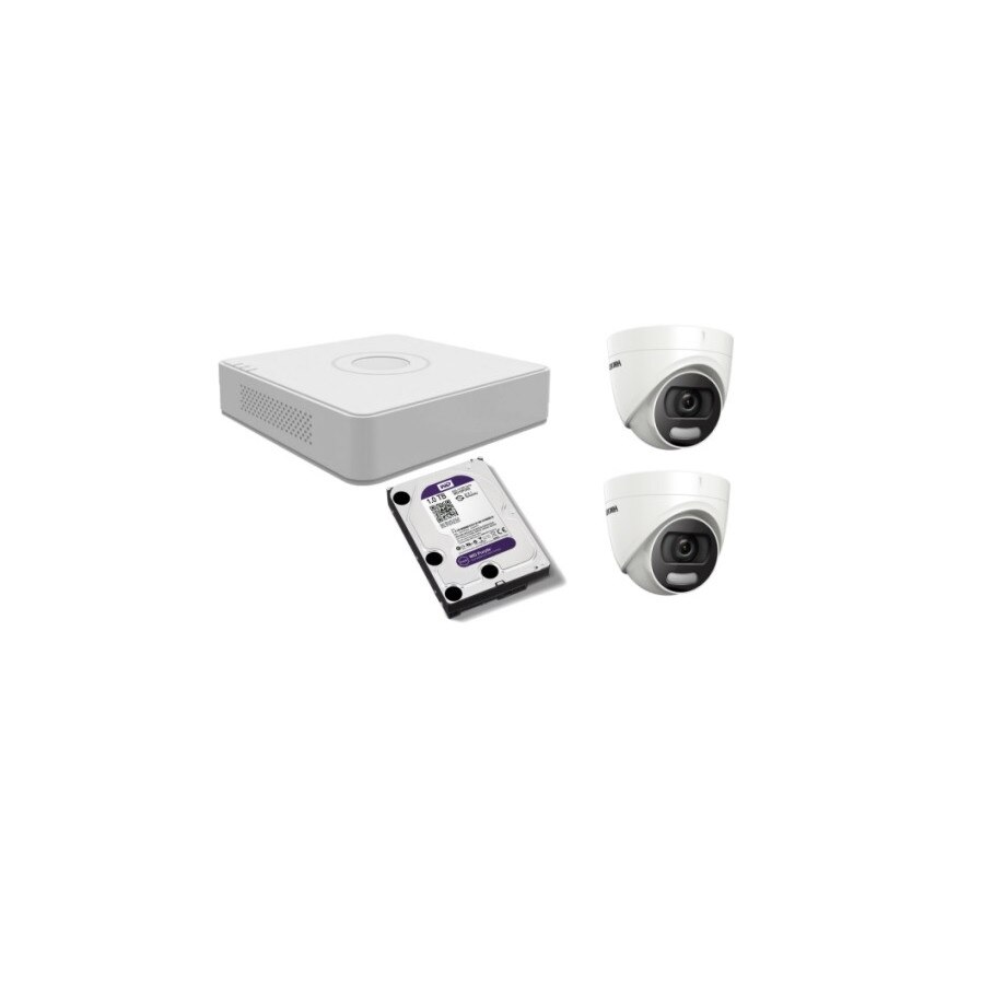 Kit supraveghere video Hikvision 2MP, cu 2 camere 2MP de interior si HDD 1 TB MK162