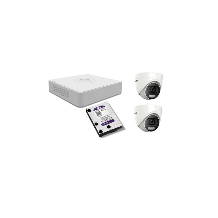 Kit supraveghere video Hikvision 5MP, cu 1 camera 5MP de interior si HDD 1 TB cu accesorii montaj MK533