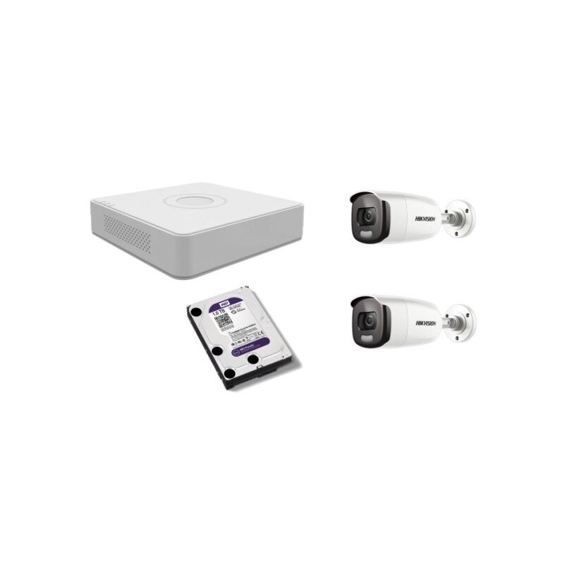 Kit supraveghere video Hikvision 2MP, cu 2 camere 2MP de exterior/interior si HDD 1 TB MK158