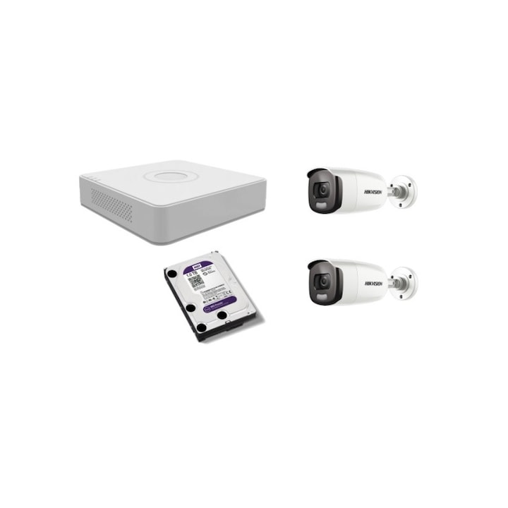 Kit supraveghere 4 mini camere Uniview, 5MP, ColorHunter, 5MP 2K+, Lumina Alba 20m, Vedere color pe timp de noapte, DVR 4 canale, Accesorii montaj, Vizualizare de pe telefon
