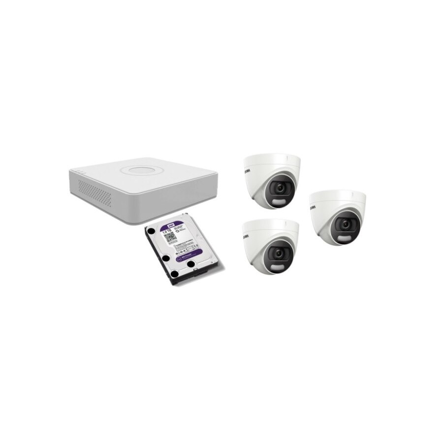 Kit supraveghere video Hikvision 2MP, cu 3 camere 2MP de interior si HDD 1 TB MK163