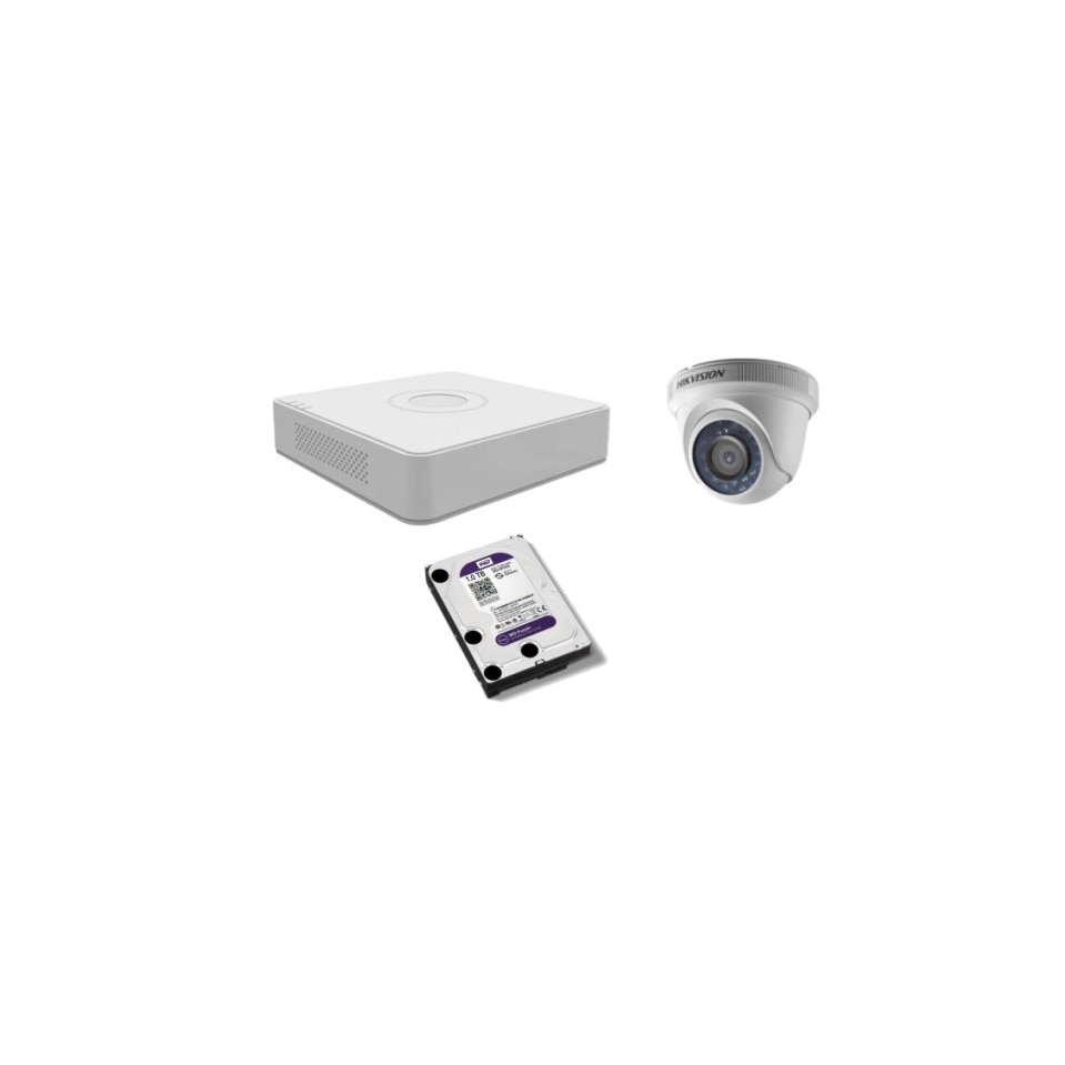 Kit supraveghere video Hikvision 2MP, cu 1 camera 2MP de interior si HDD 1 TB MK137