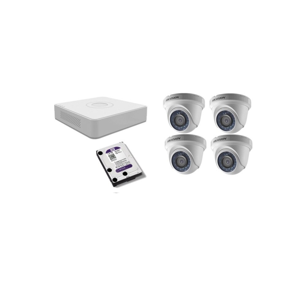 Kit supraveghere video Hikvision 2MP, cu 4 camere 2MP de interior si HDD 1 TB MK140