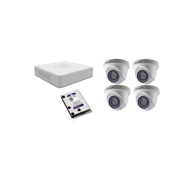 Kit supraveghere video FULL HD 1920x1080 Hikvision 4 camere Basic Home Protect 2018