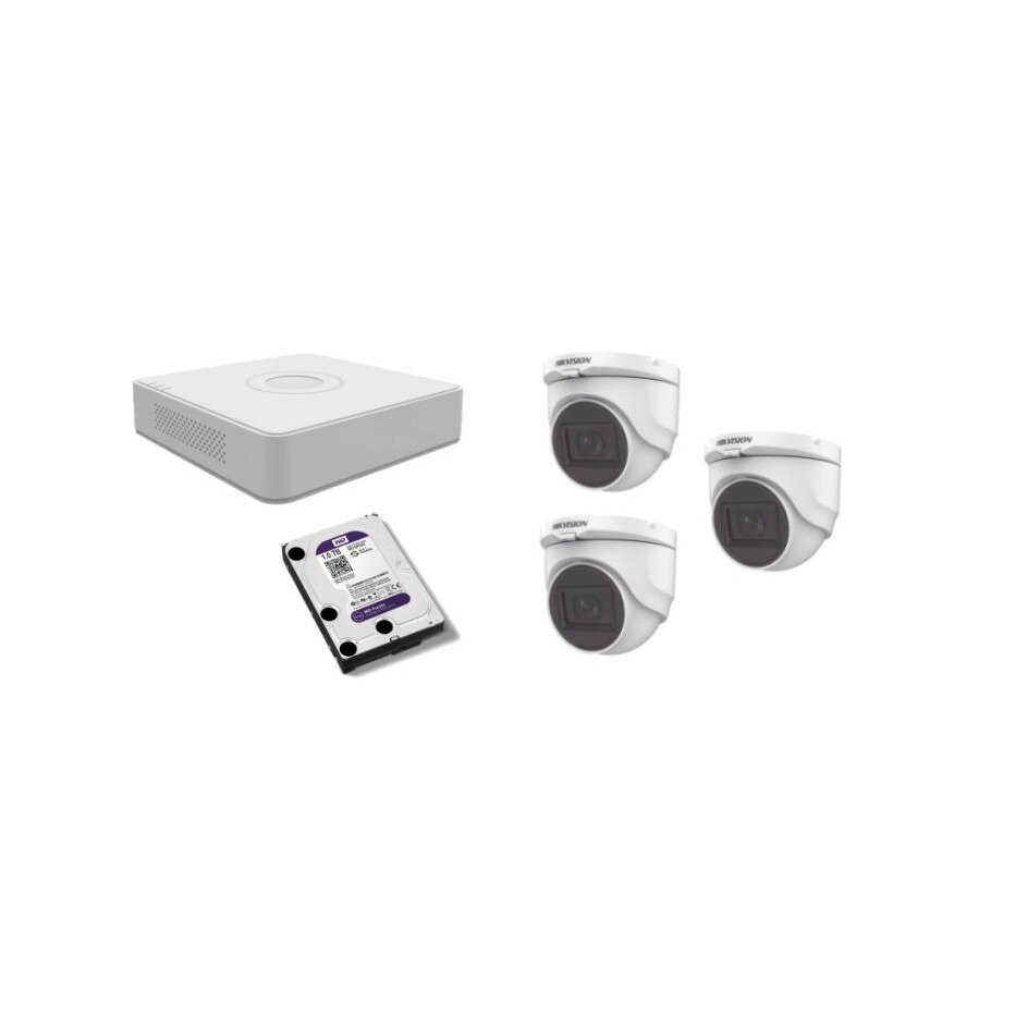Kit supraveghere video Hikvision 2MP, cu 3 camere 2MP de interior si HDD 1 TB MK155