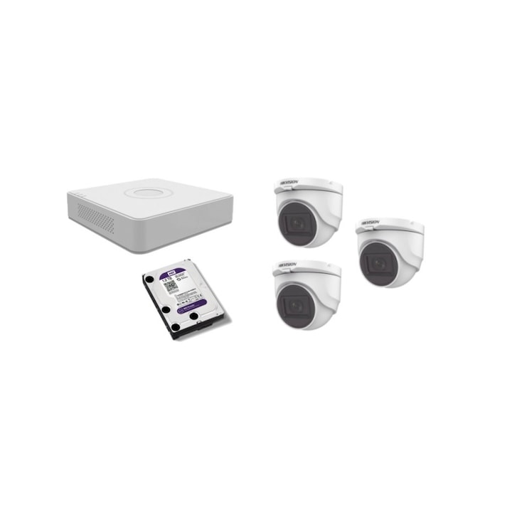 Kit supraveghere video Hikvision 2MP, cu 1 camera 2MP de exterior/interior MK125