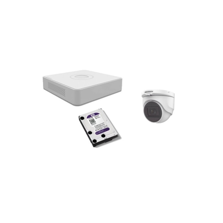 Kit supraveghere video Hikvision 5MP, cu 1 camera 5MP de exterior/interior MK481