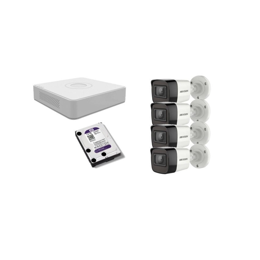 Kit supraveghere video Hikvision 2MP, cu 4 camere 2MP de exterior/interior si HDD 1 TB MK152