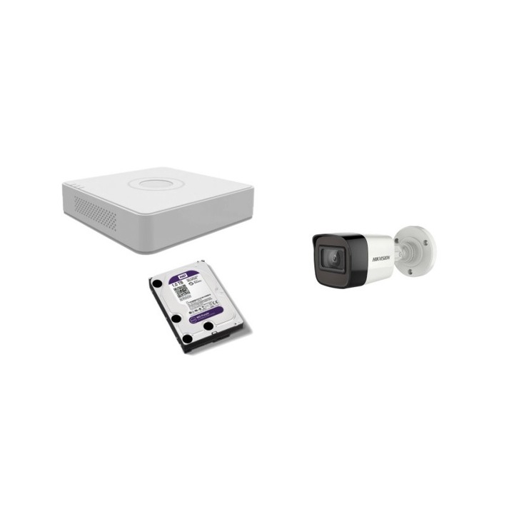 Hikvision 2MP комплект за видеонаблюдение, с 1 2MP външна/вътрешна камера и 1 TB HDD MK149