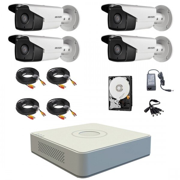 Kit 4 camere supraveghere exterior 1MP, IR 80m, TurboHD + DVR 4 canale 1080p Lite + Sursa + Cablu + Splitter + HDD 500GB