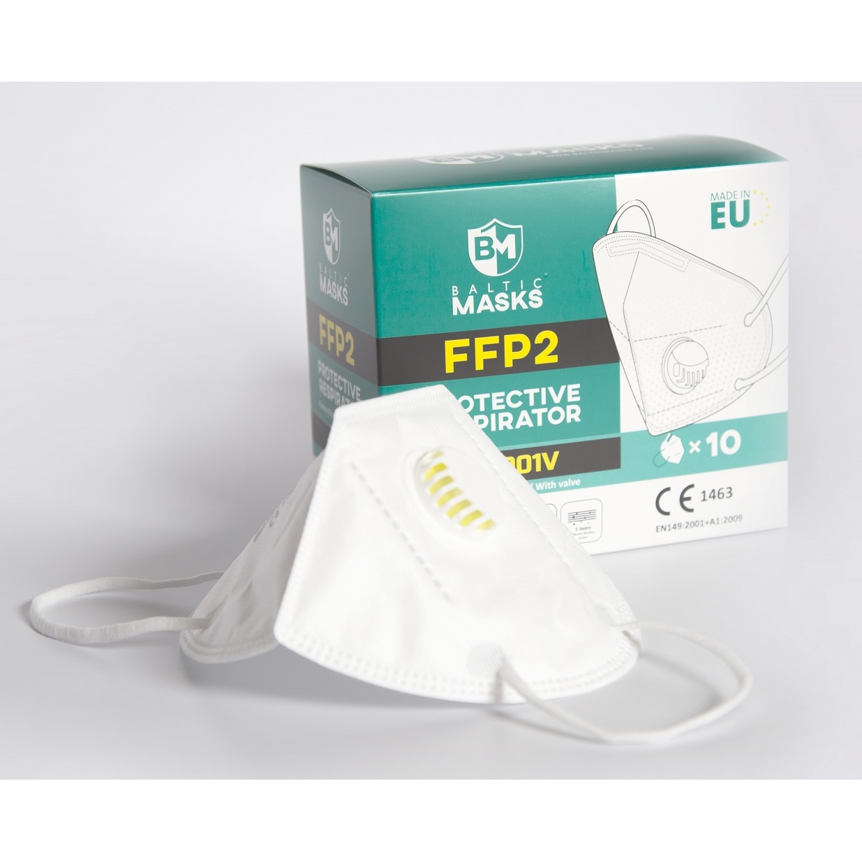 Set 10 masti de protectie respiratorie FFP2 cu valva Baltic Masks BM001V NR Premium