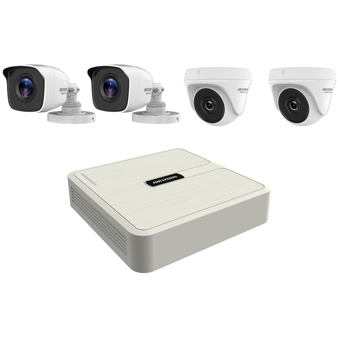 Kit supraveghere video Hikvision HiWatch Series HWK-T4141M-PP, 2 camere 1MP HWT-B110-P, 2 camere HWT-T110-P, DVR HWD-5104 1buc, HDD 1 TB 1buc