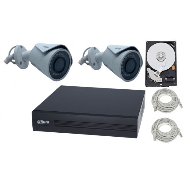 Kit 2 camere supraveghere 2MP IP cu POE + NVR 4 canale 8MP PoE Dahua + Patchcord + HDD 500GB