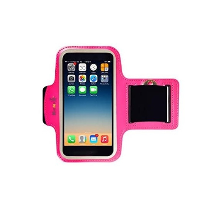 Husa telefon stil banderola pentru brat, Khomo, Fixare cu velcro, Compatibila cu iPhone 6/7/8, Roz/Negru