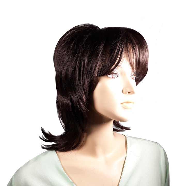 Peruca dama, fibra sintetica, cu aspect natural, negru ciocolatiu, lungime medie