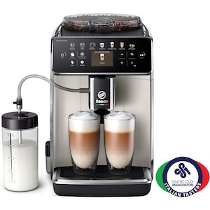 Espressor automat Saeco GranAroma SM6582/30, sistem de lapte Latte Duo, 16 bauturi, 15 bar, ecran TFT color, 6 profiluri utilizator, filtru AquaClean, rasnita ceramica, functie DoubleShot, Crem metalic